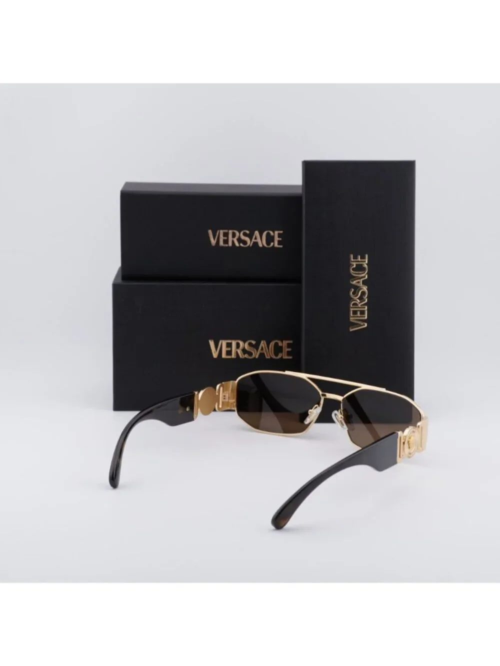 Versace VE2287 100273 Rectangle Sunglasses – Gold / Brown